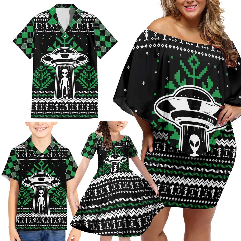 Alien Christmas Family Matching Off Shoulder Short Dress and Hawaiian Shirt Xmas Holiday Patterns - Wonder Print Shop