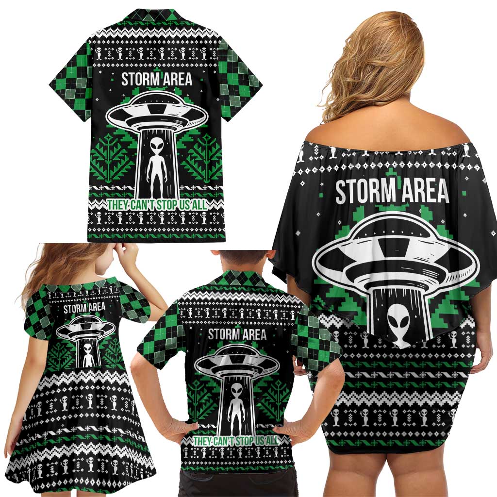 Alien Christmas Family Matching Off Shoulder Short Dress and Hawaiian Shirt Xmas Holiday Patterns - Wonder Print Shop