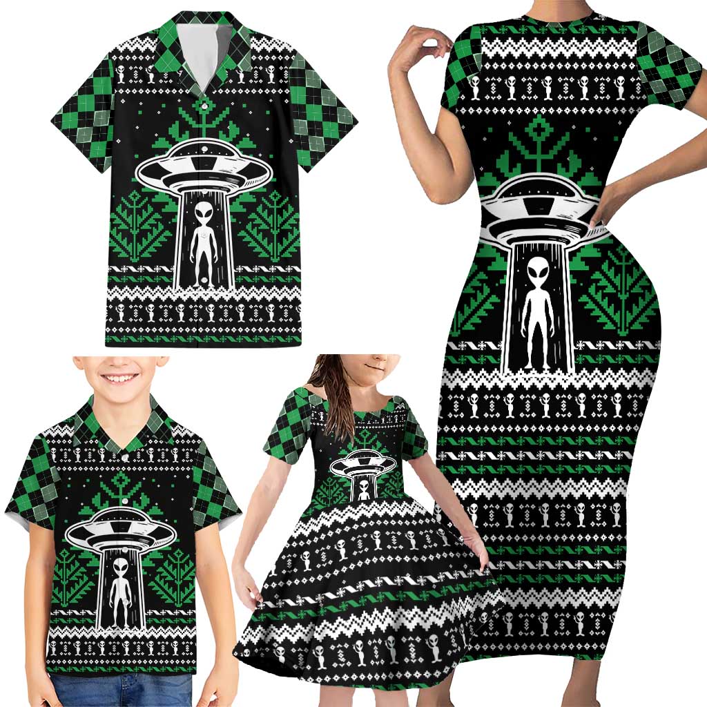 Alien Christmas Family Matching Short Sleeve Bodycon Dress and Hawaiian Shirt Xmas Holiday Patterns - Wonder Print Shop