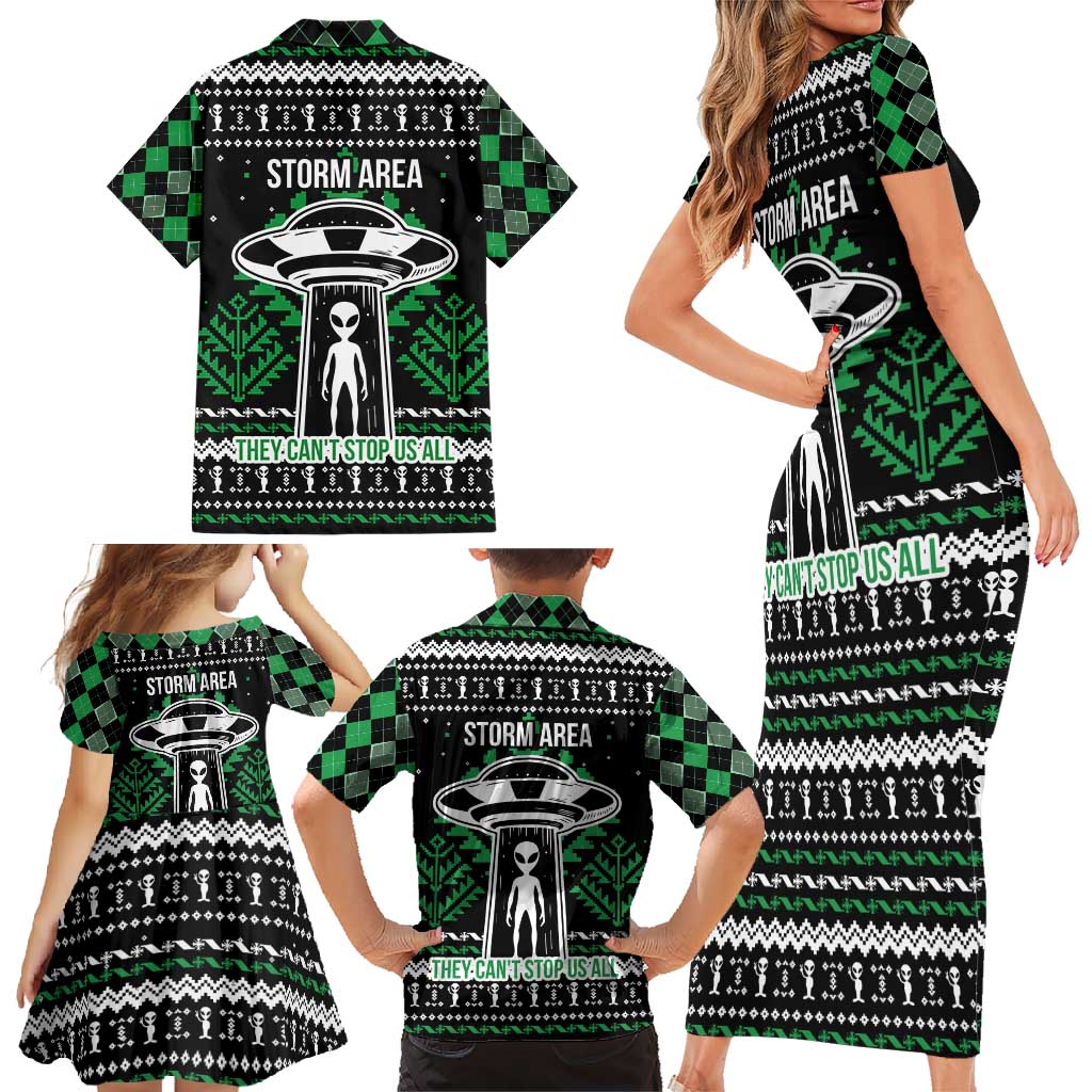 Alien Christmas Family Matching Short Sleeve Bodycon Dress and Hawaiian Shirt Xmas Holiday Patterns - Wonder Print Shop