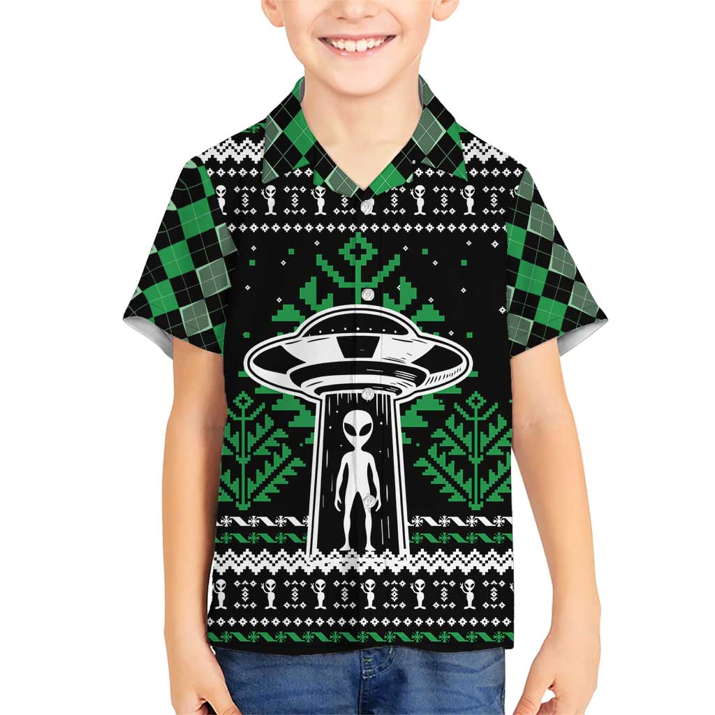 Alien Christmas Family Matching Short Sleeve Bodycon Dress and Hawaiian Shirt Xmas Holiday Patterns - Wonder Print Shop