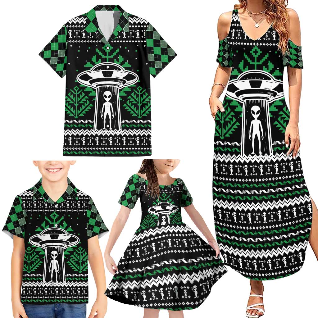 Alien Christmas Family Matching Summer Maxi Dress and Hawaiian Shirt Xmas Holiday Patterns - Wonder Print Shop