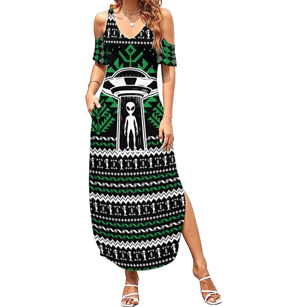 Alien Christmas Family Matching Summer Maxi Dress and Hawaiian Shirt Xmas Holiday Patterns - Wonder Print Shop