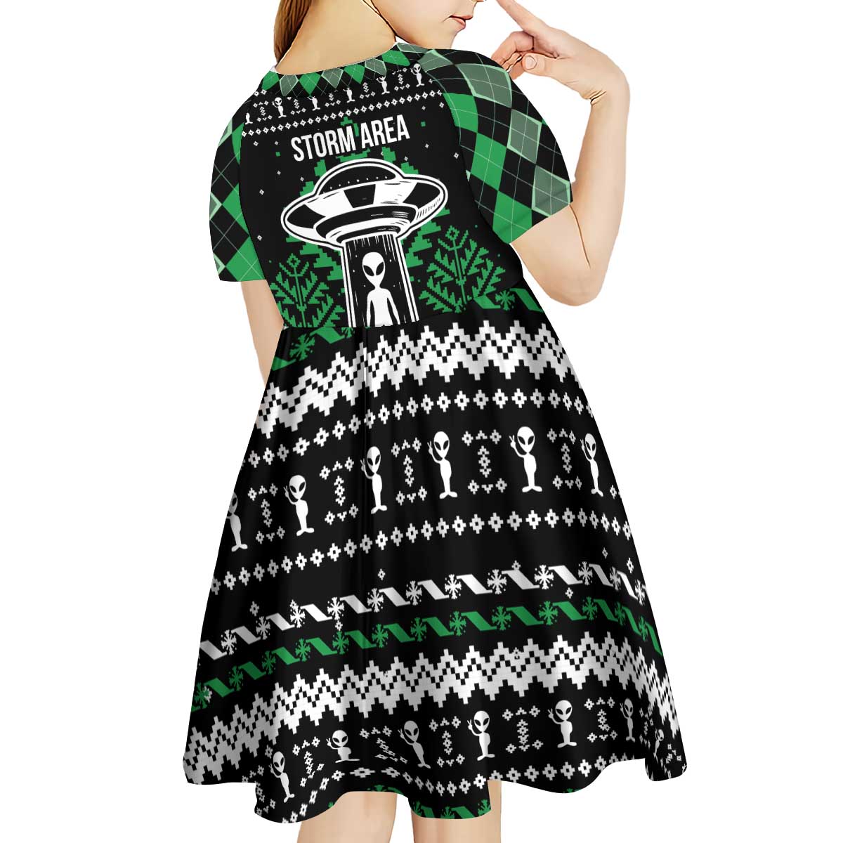 Alien Christmas Kid Short Sleeve Dress Xmas Holiday Patterns - Wonder Print Shop