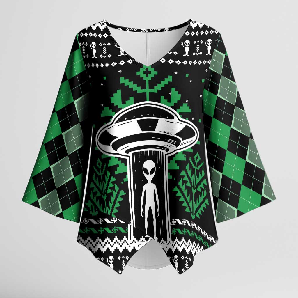 Alien Christmas Kimono Sleeve Blouse Xmas Holiday Patterns - Wonder Print Shop