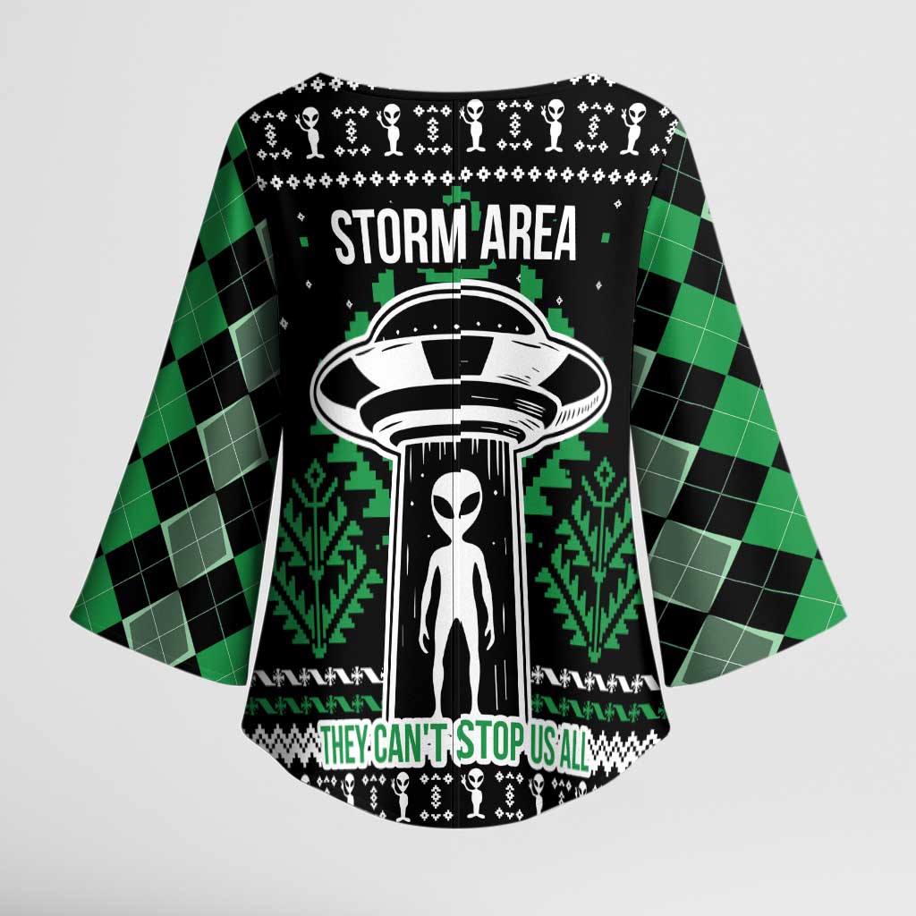 Alien Christmas Kimono Sleeve Blouse Xmas Holiday Patterns - Wonder Print Shop