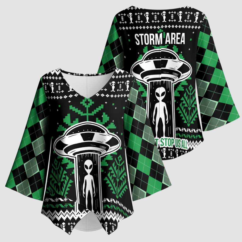 Alien Christmas Kimono Sleeve Blouse Xmas Holiday Patterns - Wonder Print Shop