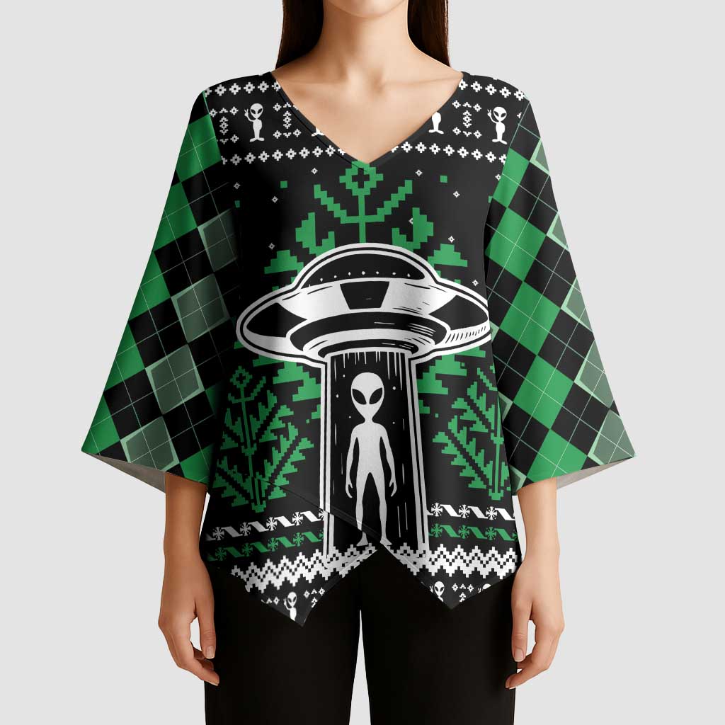 Alien Christmas Kimono Sleeve Blouse Xmas Holiday Patterns - Wonder Print Shop