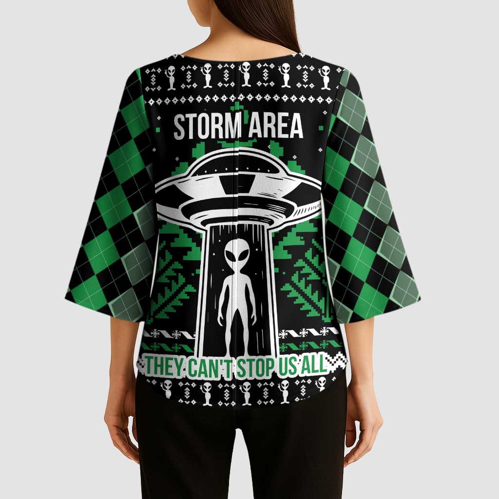Alien Christmas Kimono Sleeve Blouse Xmas Holiday Patterns - Wonder Print Shop