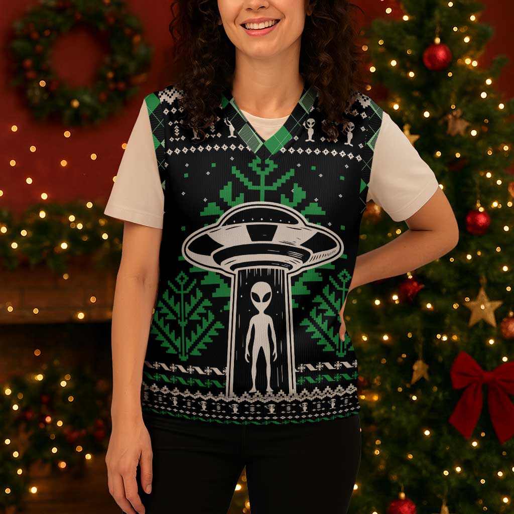 Alien Christmas Knitted V-Neck Vest Xmas Holiday Patterns - Wonder Print Shop