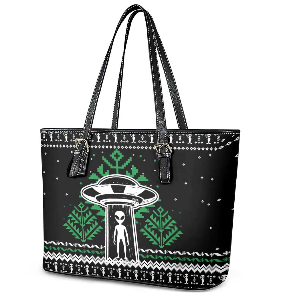 Alien Christmas Leather Tote Bag Xmas Holiday Patterns - Wonder Print Shop