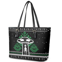 Alien Christmas Leather Tote Bag Xmas Holiday Patterns - Wonder Print Shop