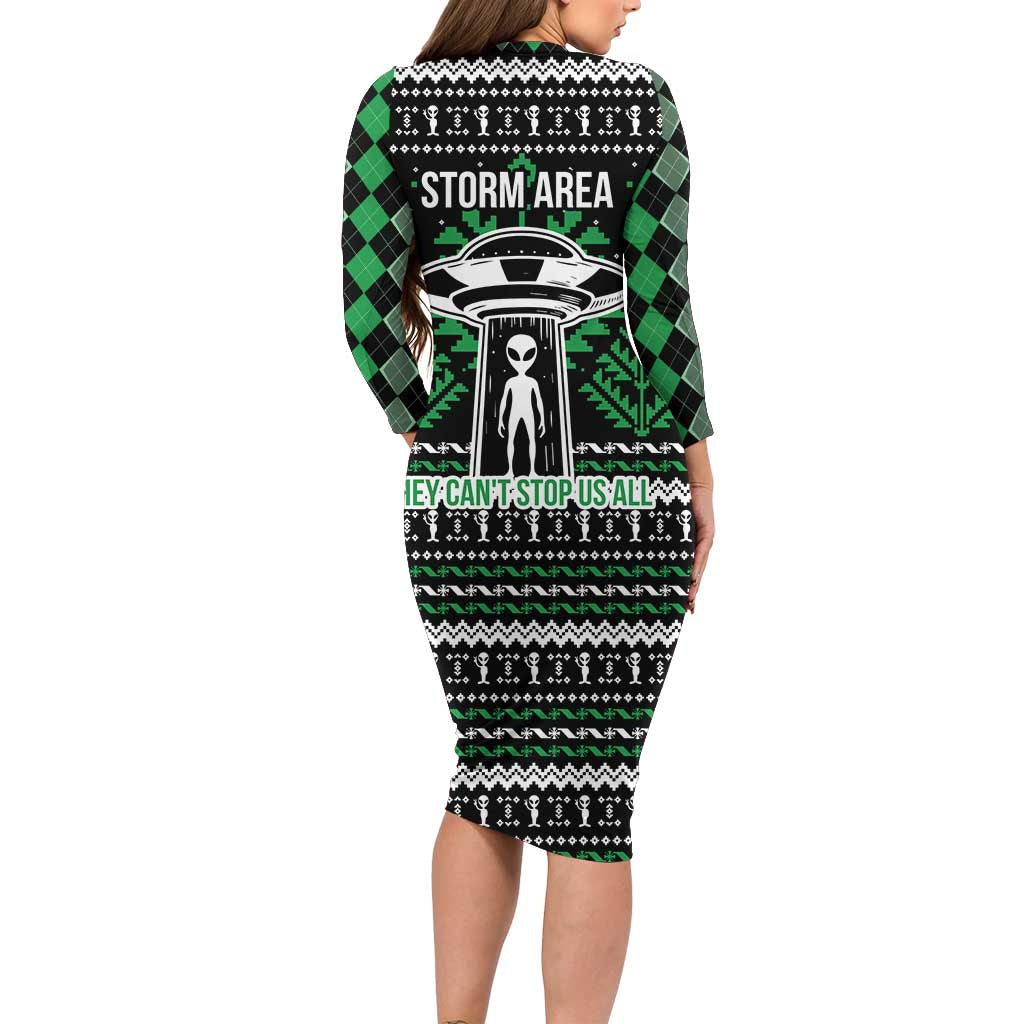 Alien Christmas Long Sleeve Bodycon Dress Xmas Holiday Patterns - Wonder Print Shop