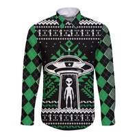 Alien Christmas Long Sleeve Button Shirt Xmas Holiday Patterns - Wonder Print Shop