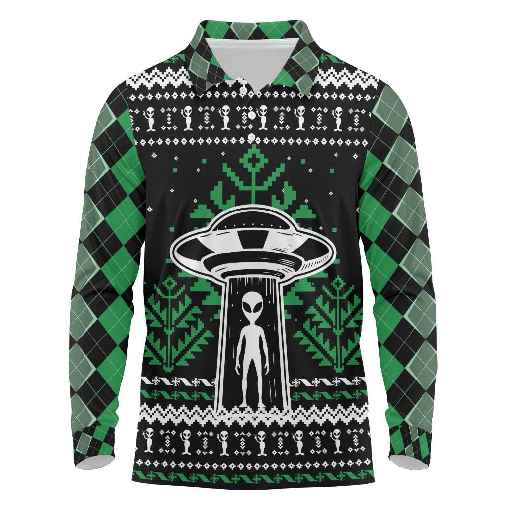 Alien Christmas Long Sleeve Polo Shirt Xmas Holiday Patterns - Wonder Print Shop