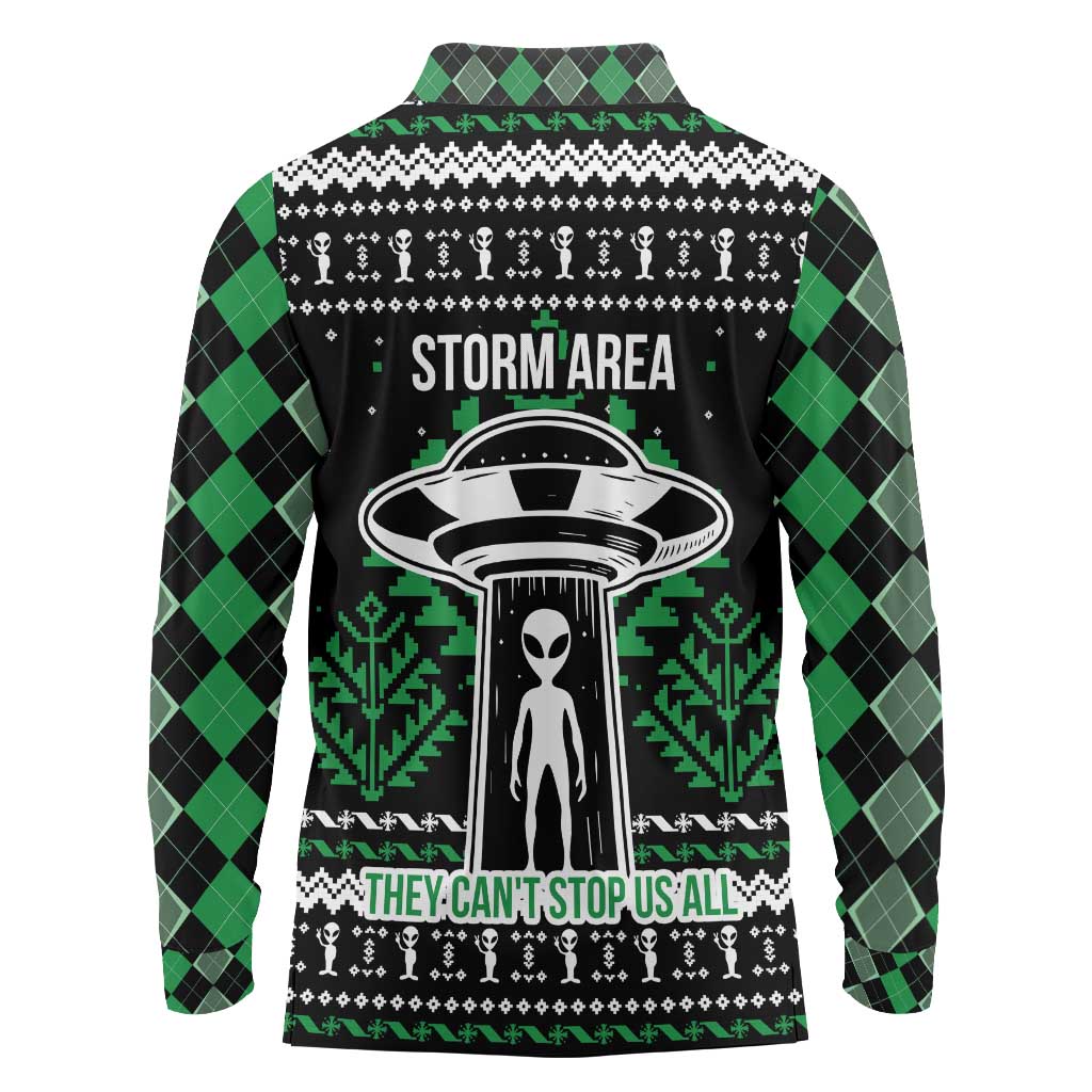 Alien Christmas Long Sleeve Polo Shirt Xmas Holiday Patterns - Wonder Print Shop