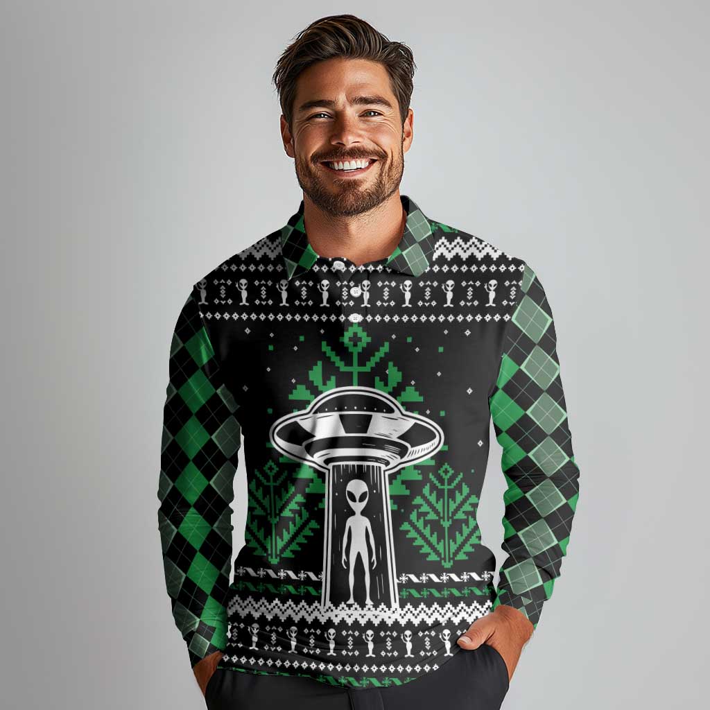 Alien Christmas Long Sleeve Polo Shirt Xmas Holiday Patterns - Wonder Print Shop
