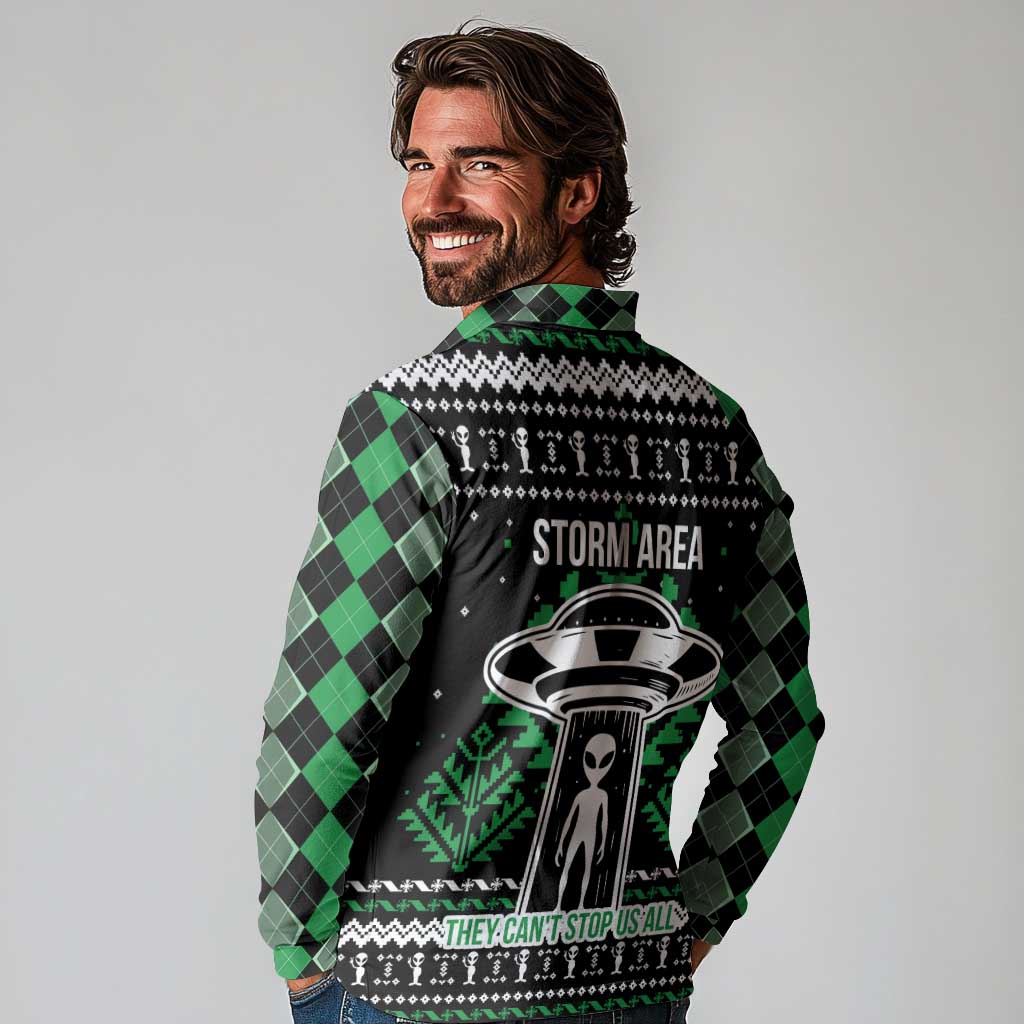 Alien Christmas Long Sleeve Polo Shirt Xmas Holiday Patterns - Wonder Print Shop