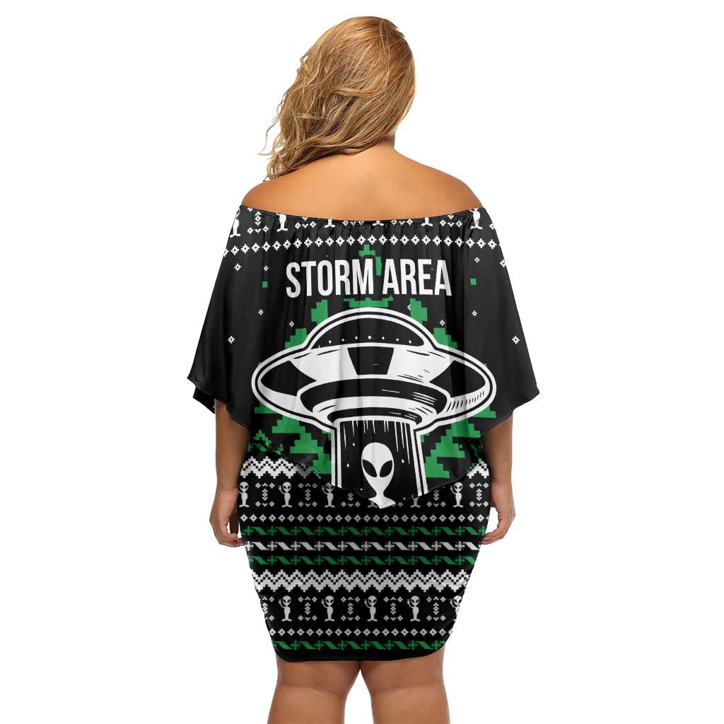Alien Christmas Off Shoulder Short Dress Xmas Holiday Patterns - Wonder Print Shop