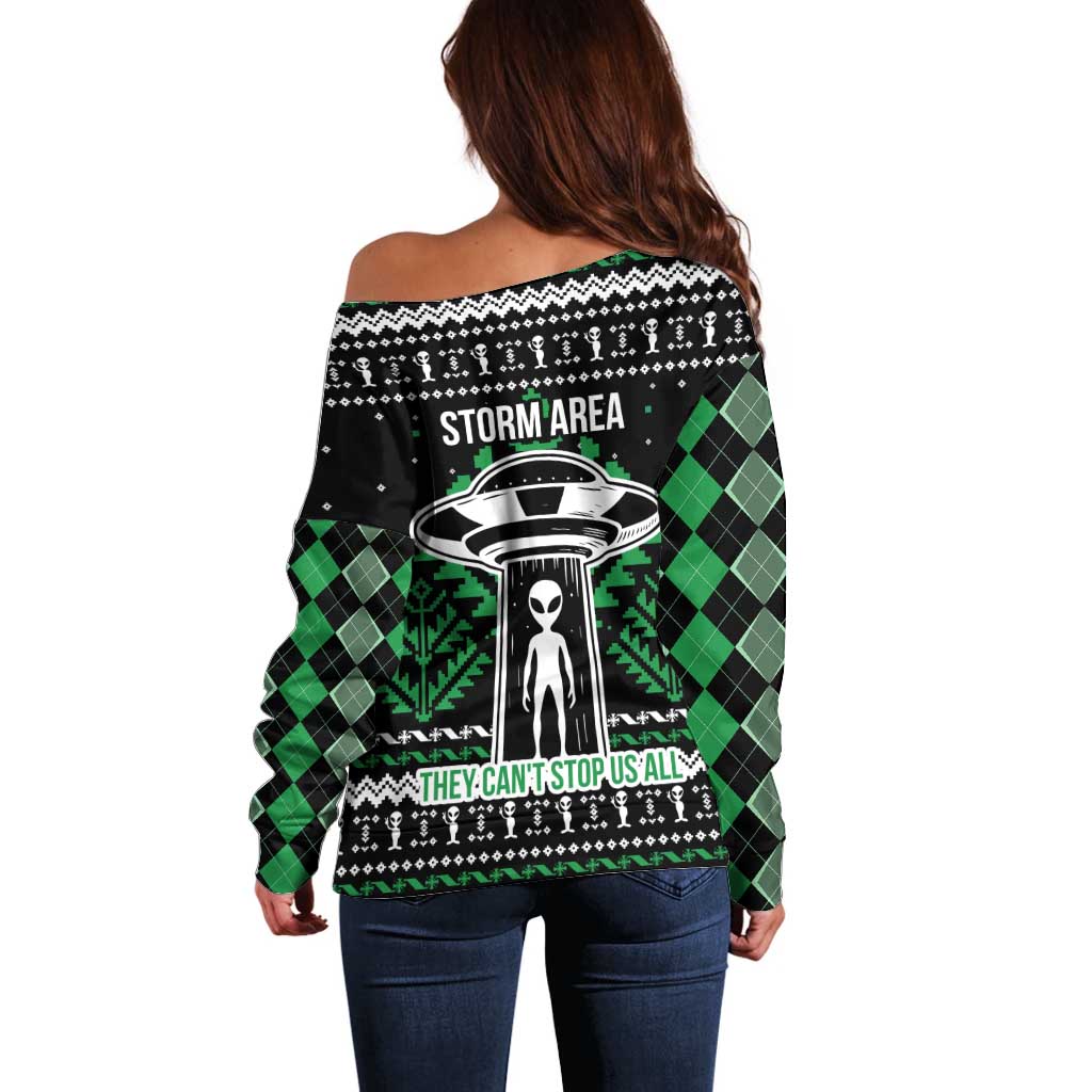 Alien Christmas Off Shoulder Sweater Xmas Holiday Patterns - Wonder Print Shop