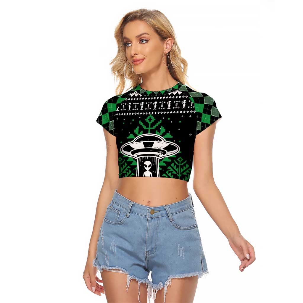 Alien Christmas Raglan Cropped T Shirt Xmas Holiday Patterns - Wonder Print Shop