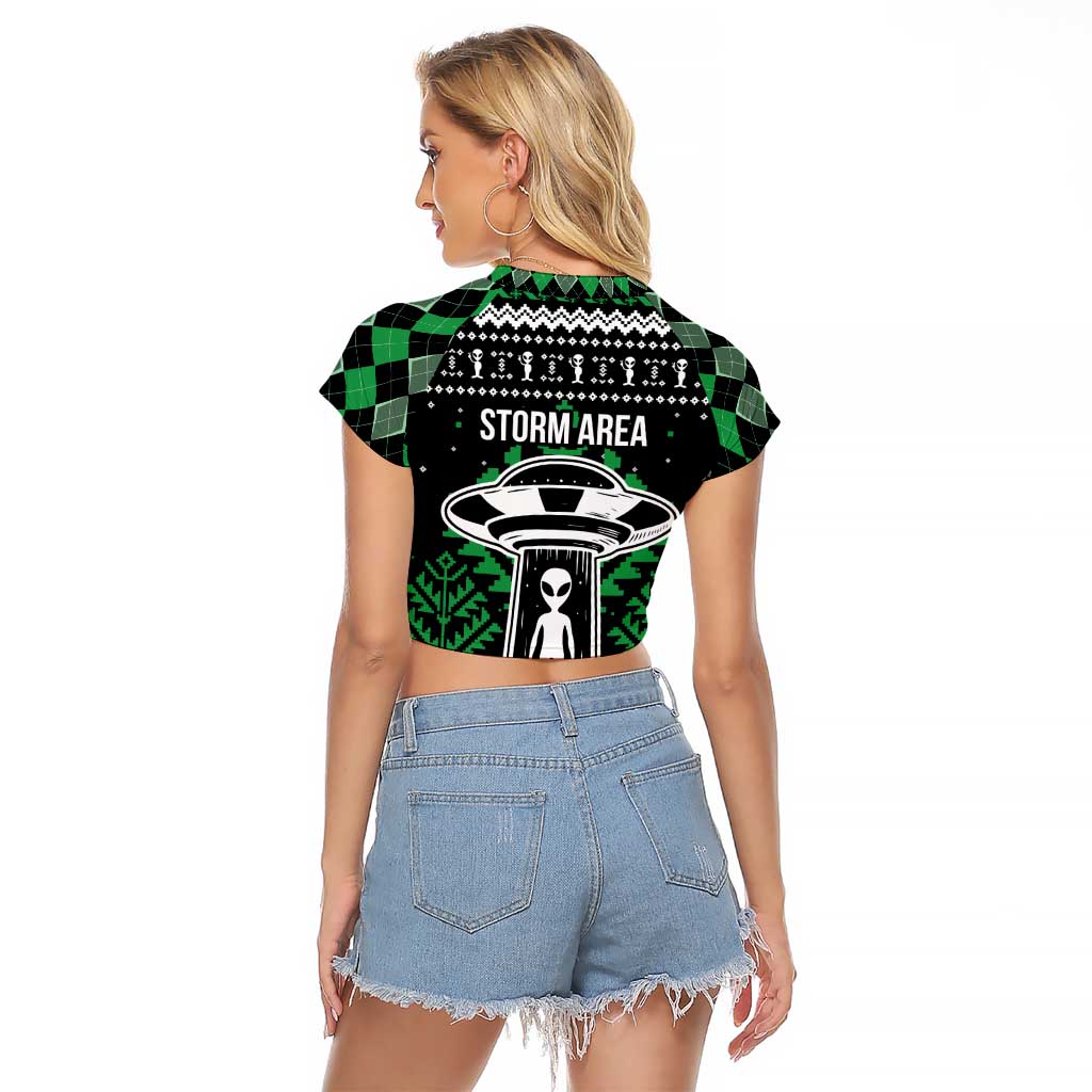 Alien Christmas Raglan Cropped T Shirt Xmas Holiday Patterns - Wonder Print Shop