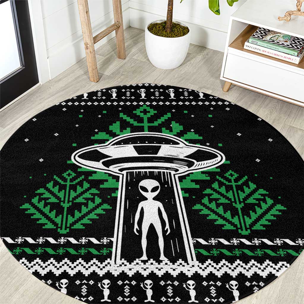 Alien Christmas Round Carpet Xmas Holiday Patterns - Wonder Print Shop