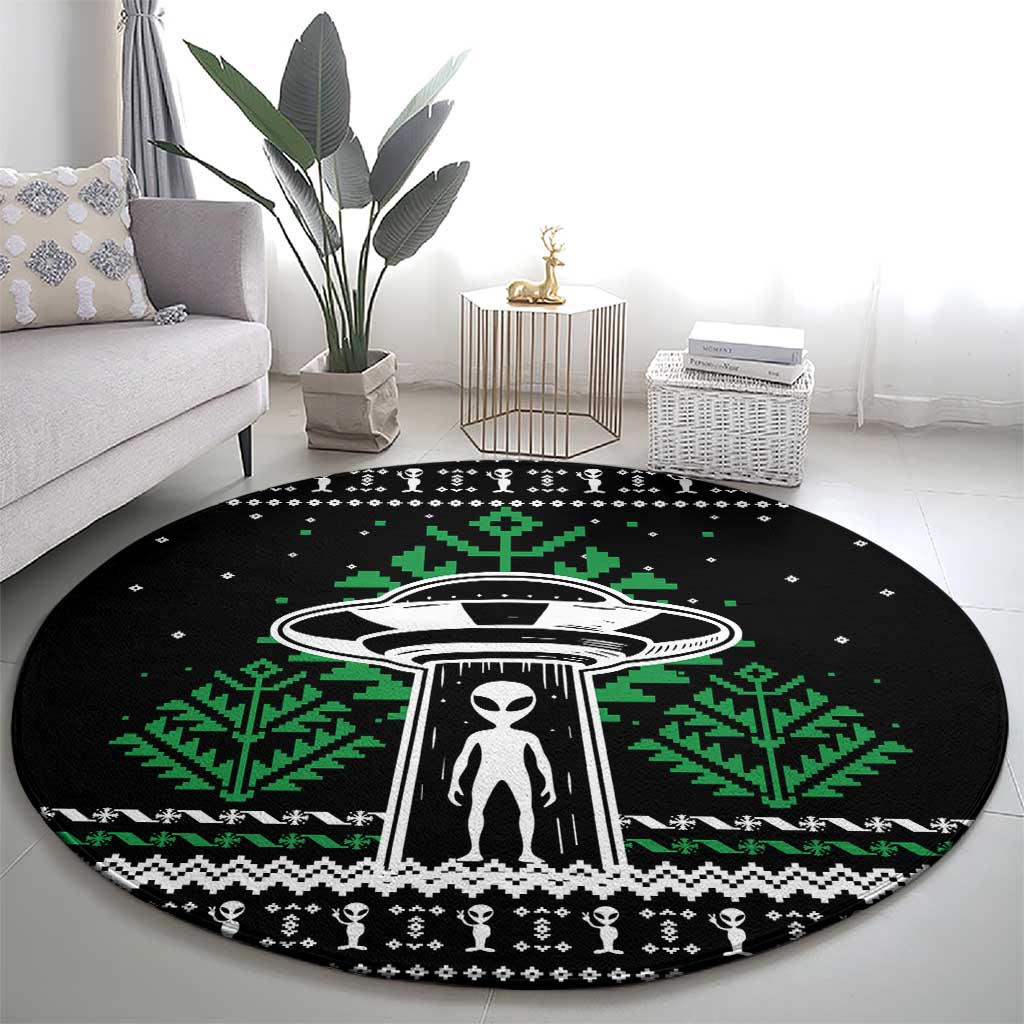 Alien Christmas Round Carpet Xmas Holiday Patterns - Wonder Print Shop