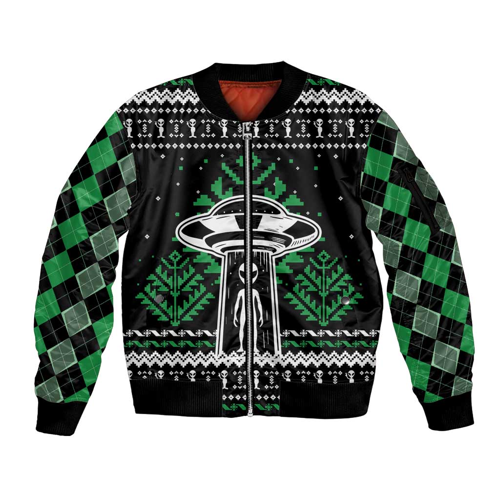 Alien Christmas Sleeve Zip Bomber Jacket Xmas Holiday Patterns - Wonder Print Shop