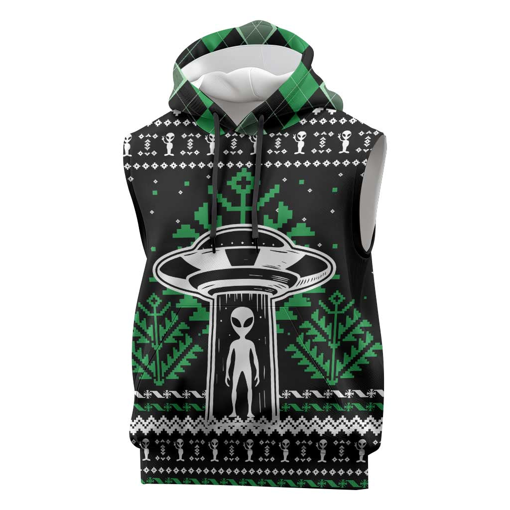 Alien Christmas Sleeveless Hoodie Xmas Holiday Patterns - Wonder Print Shop