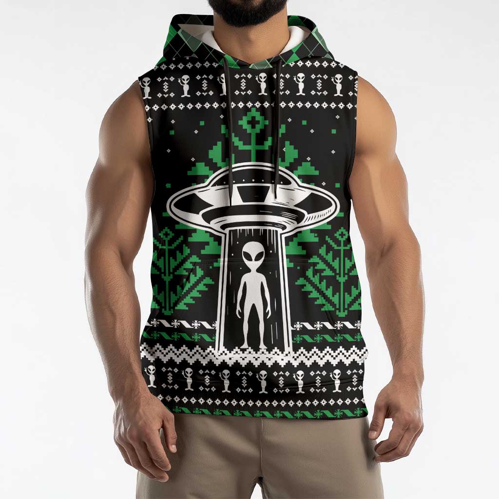 Alien Christmas Sleeveless Hoodie Xmas Holiday Patterns - Wonder Print Shop