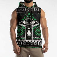 Alien Christmas Sleeveless Hoodie Xmas Holiday Patterns - Wonder Print Shop