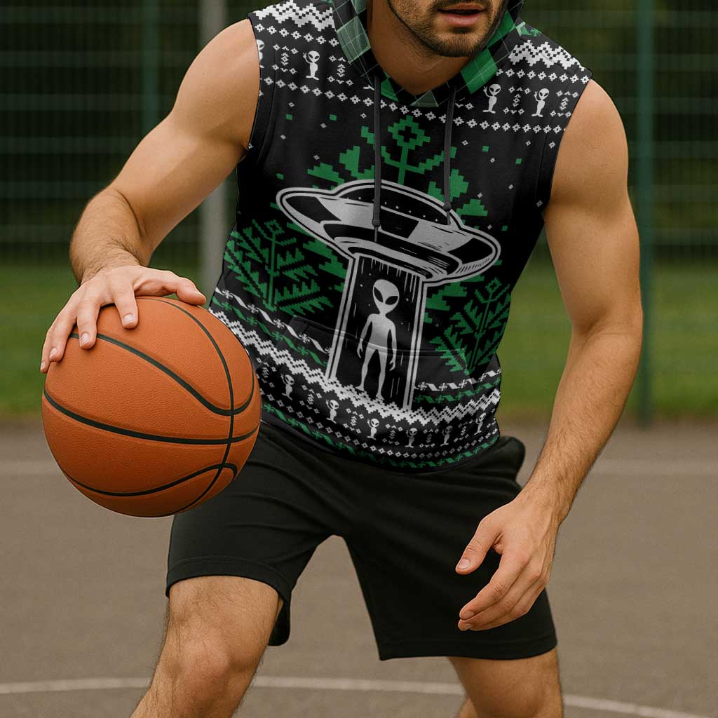 Alien Christmas Sleeveless Hoodie Xmas Holiday Patterns - Wonder Print Shop