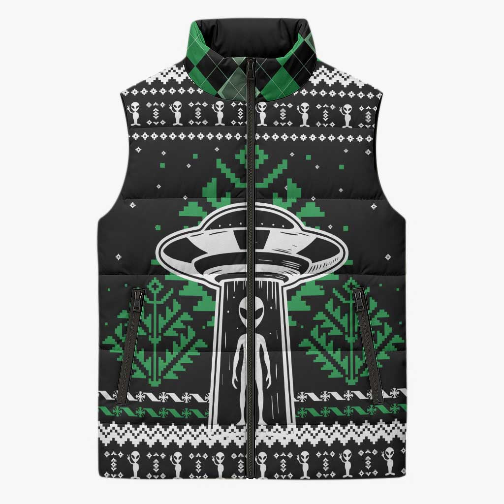 Alien Christmas Sleeveless Puffer Jacket Xmas Holiday Patterns - Wonder Print Shop