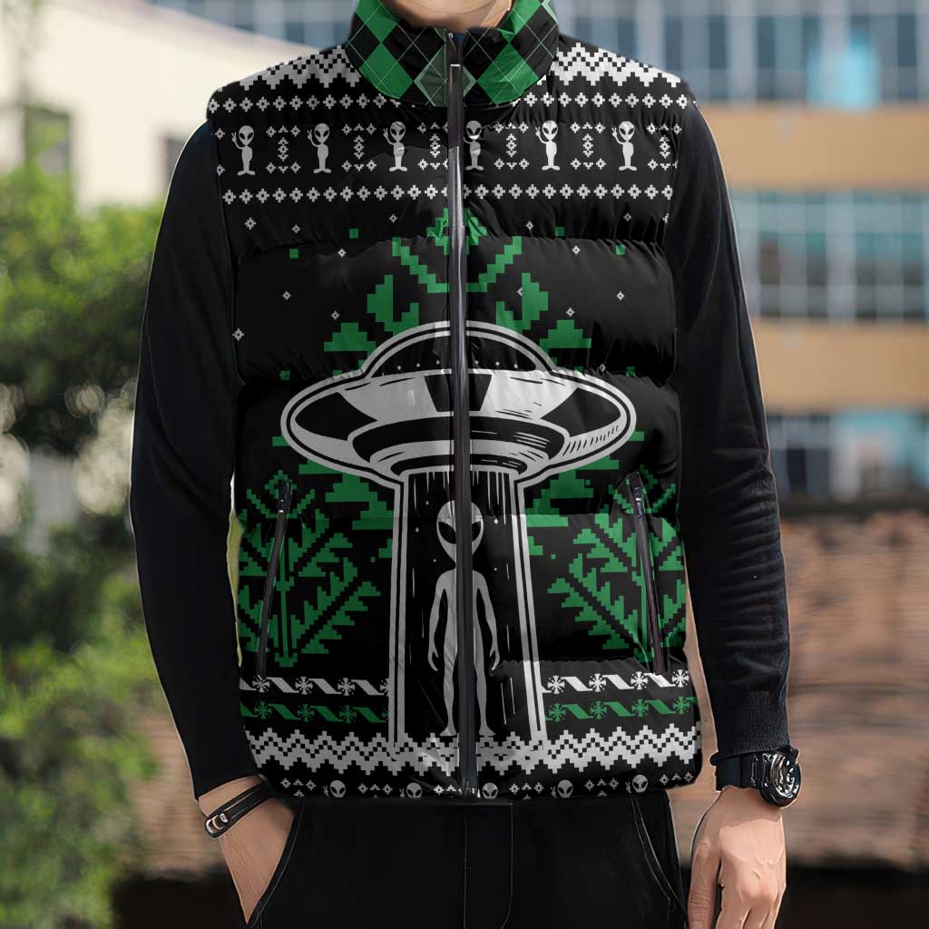 Alien Christmas Sleeveless Puffer Jacket Xmas Holiday Patterns - Wonder Print Shop