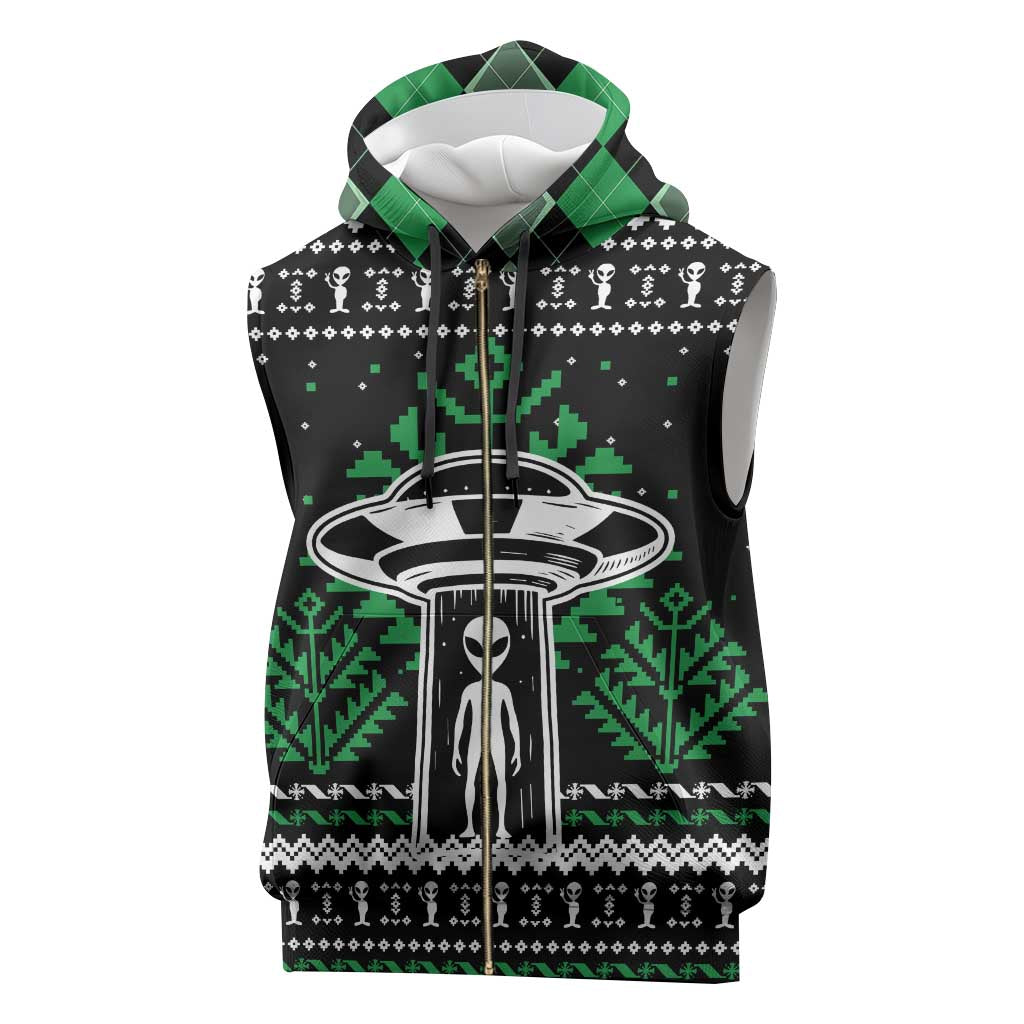 Alien Christmas Sleeveless Zip Hoodie Xmas Holiday Patterns - Wonder Print Shop