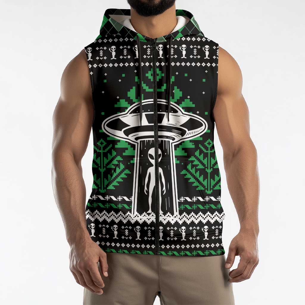 Alien Christmas Sleeveless Zip Hoodie Xmas Holiday Patterns - Wonder Print Shop