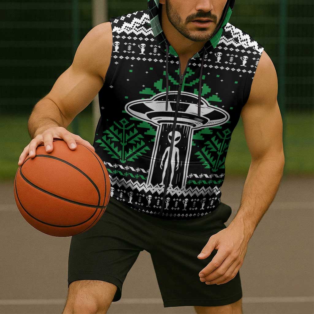 Alien Christmas Sleeveless Zip Hoodie Xmas Holiday Patterns - Wonder Print Shop