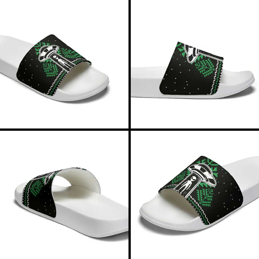 Alien Christmas Slide Sandals Xmas Holiday Patterns - Wonder Print Shop