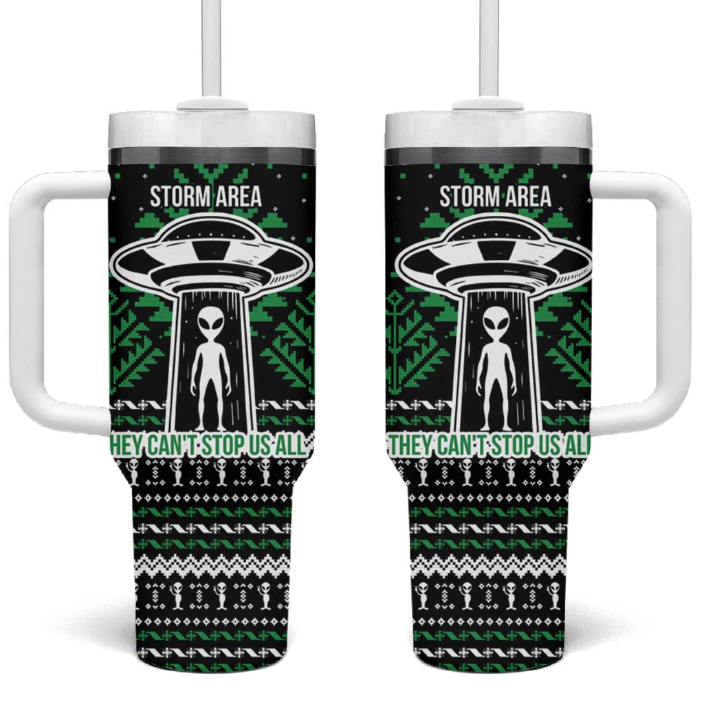 Alien Christmas Tumbler With Handle Xmas Holiday Patterns - Wonder Print Shop