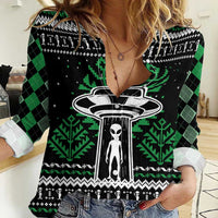Alien Christmas Women Casual Shirt Xmas Holiday Patterns - Wonder Print Shop