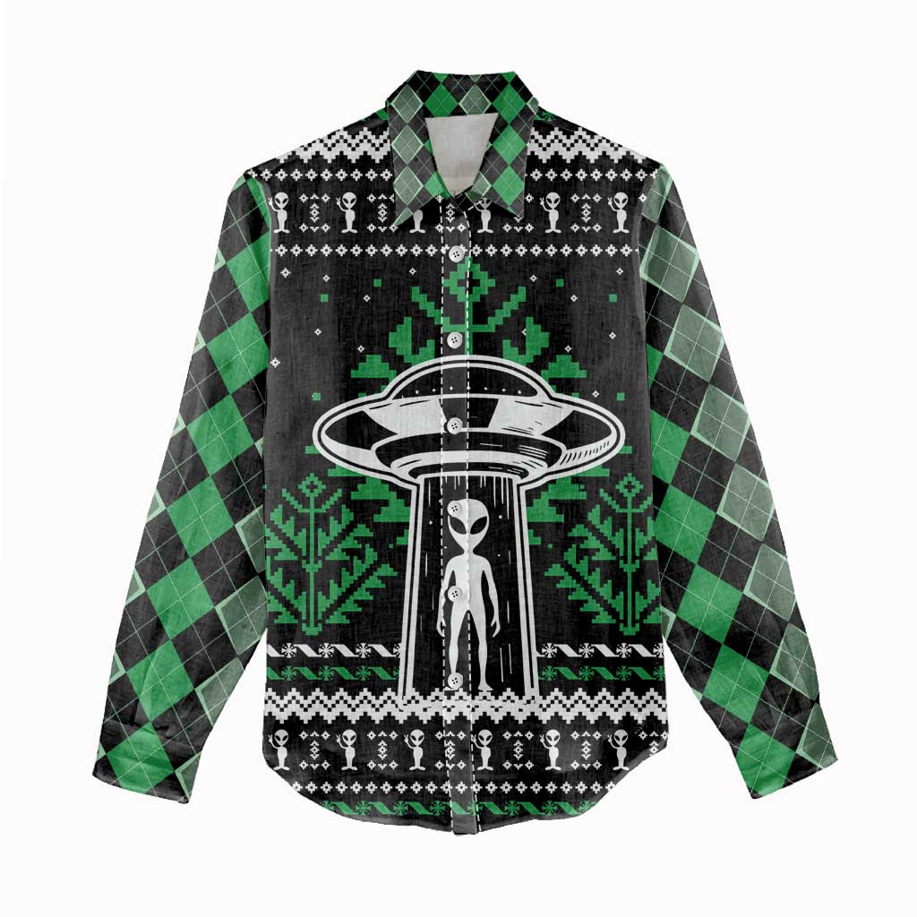 Alien Christmas Women Casual Shirt Xmas Holiday Patterns - Wonder Print Shop