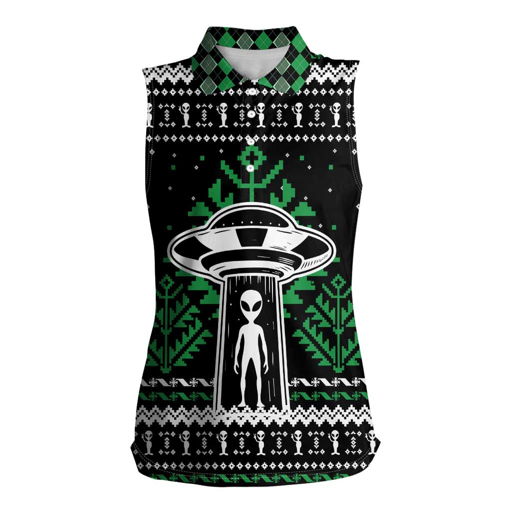 Alien Christmas Women Sleeveless Polo Shirt Xmas Holiday Patterns - Wonder Print Shop