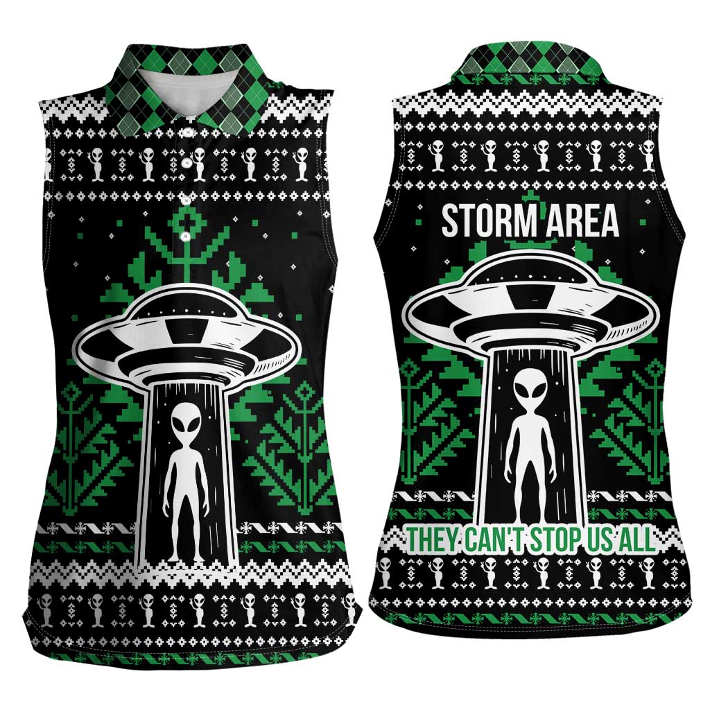 Alien Christmas Women Sleeveless Polo Shirt Xmas Holiday Patterns - Wonder Print Shop