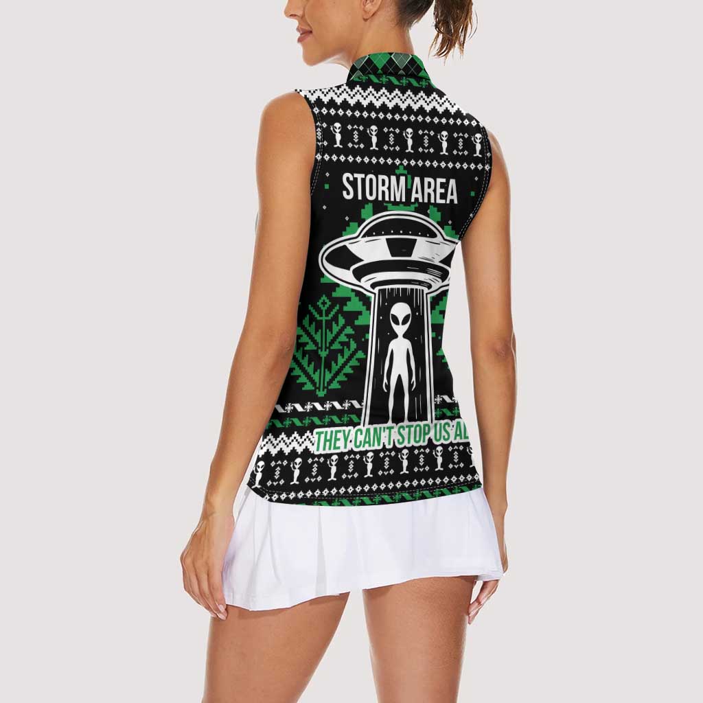 Alien Christmas Women Sleeveless Polo Shirt Xmas Holiday Patterns - Wonder Print Shop