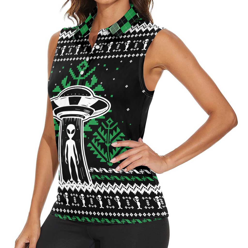 Alien Christmas Women Sleeveless Polo Shirt Xmas Holiday Patterns - Wonder Print Shop