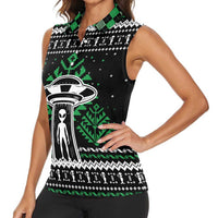 Alien Christmas Women Sleeveless Polo Shirt Xmas Holiday Patterns - Wonder Print Shop
