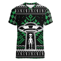 Alien Christmas Women V-Neck T-Shirt Xmas Holiday Patterns - Wonder Print Shop