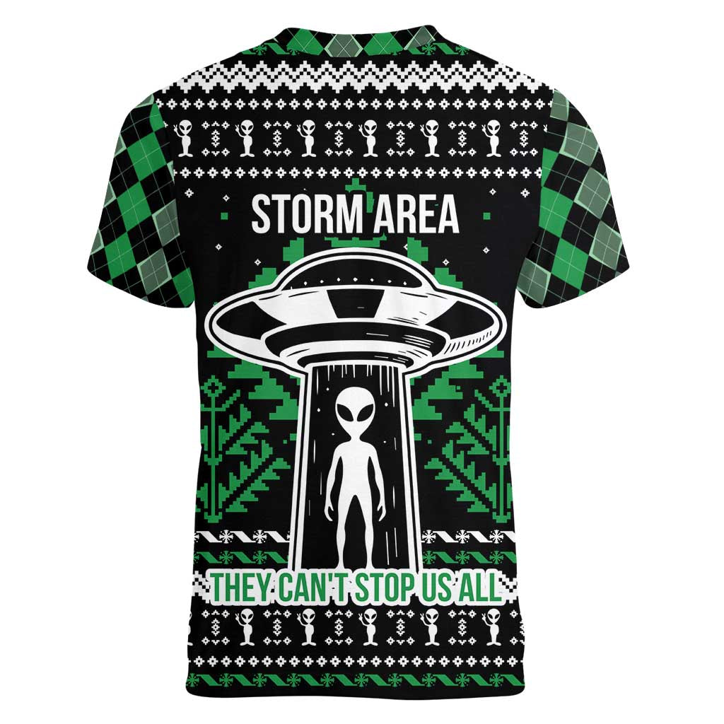 Alien Christmas Women V-Neck T-Shirt Xmas Holiday Patterns - Wonder Print Shop