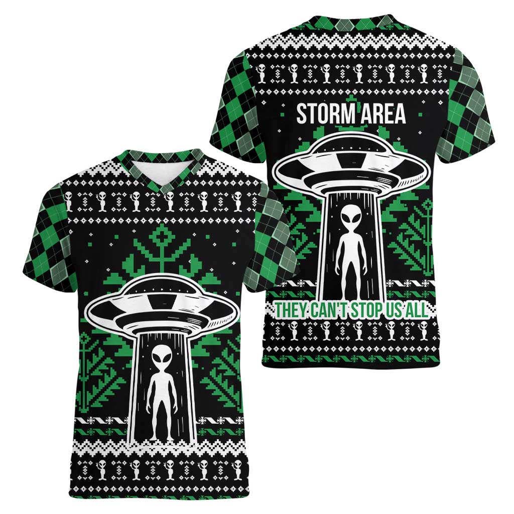 Alien Christmas Women V-Neck T-Shirt Xmas Holiday Patterns - Wonder Print Shop